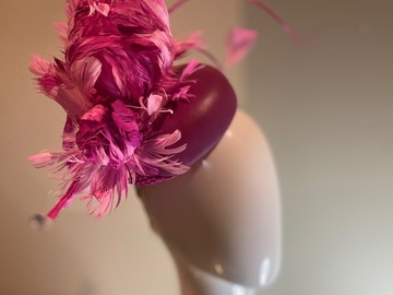 For Sale: Magenta leather button with feather flowers