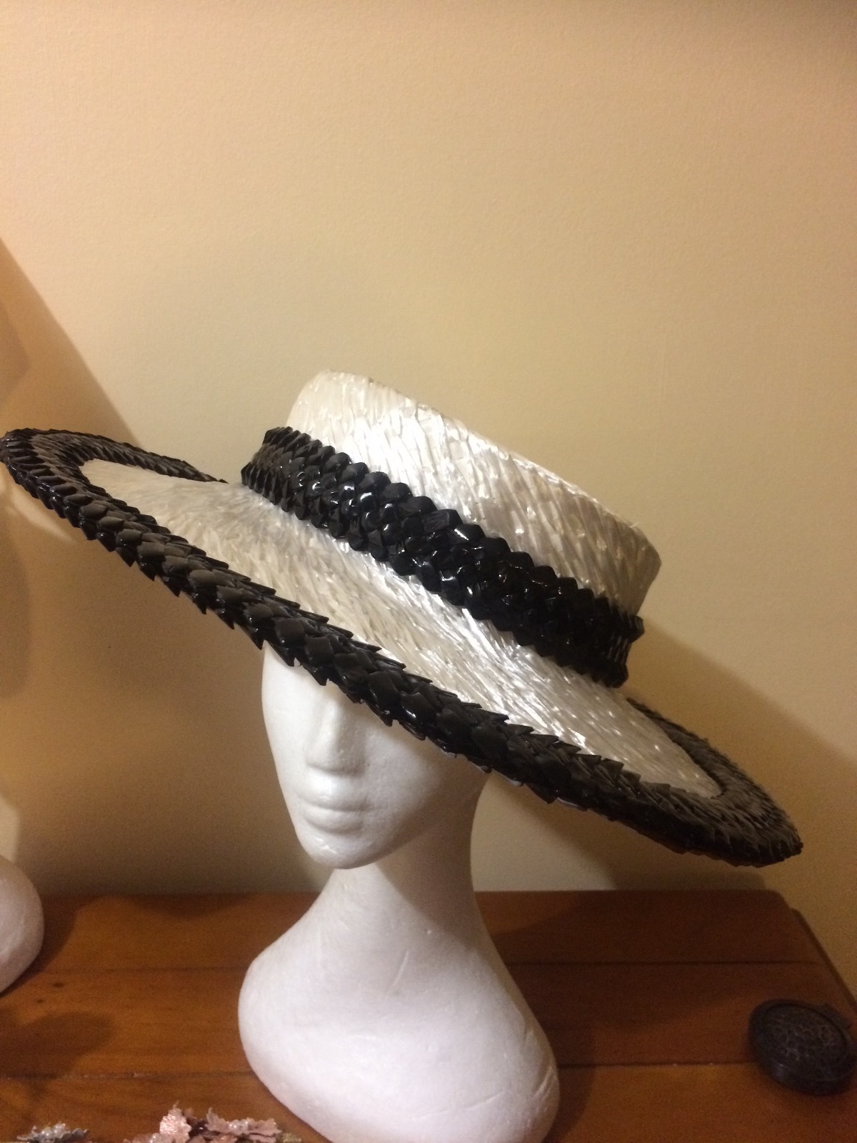 black and white boater hat