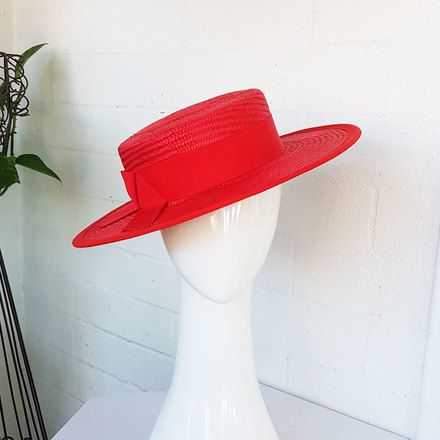 red boater hat