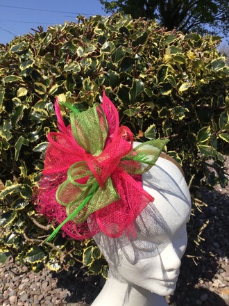 pink and green fascinator