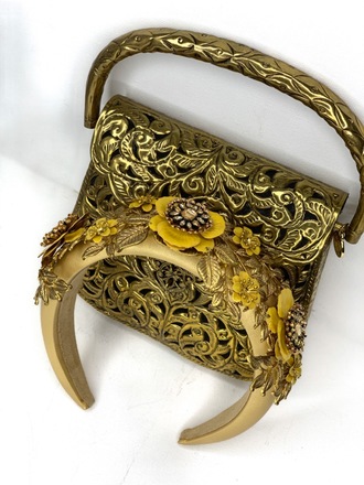 Yellow & Gold headband with gold metal bag
