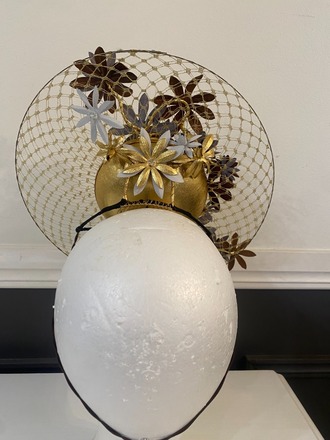 Gold & White Percher with Veiled Brim