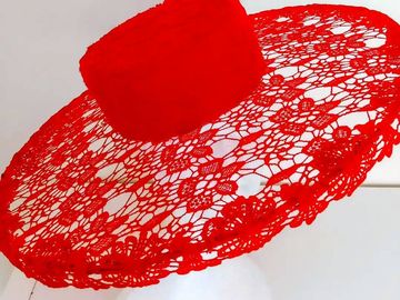 For Rent: Red wide brim lace boater hat