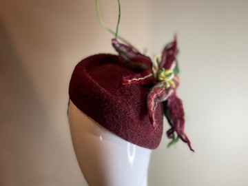 For Sale: Maroon wool felt percher with felted flower