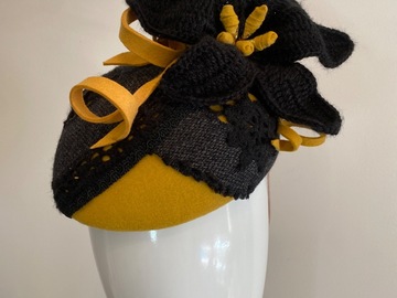 For Sale: Mustard/black pillbox with crochet lily
