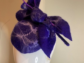 For Sale: Purple hand felted wool  pillbox with bow