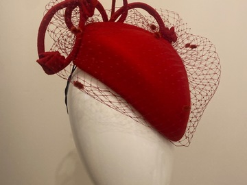 For Sale: Red wool felt percher with vintage veil