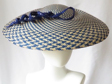 For Sale: Royal Blue and Natural Straw Dior Brim Hat