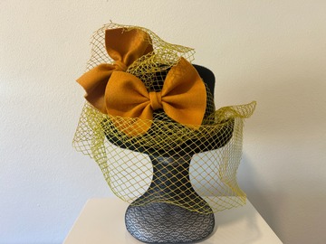 For Sale: Black Top Hat with Mustard Bows and Yellow Vailing