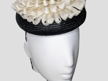 For Sale: Classic Black Parasisal Straw Button with Silk 'Flower'