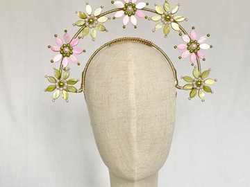 For Rent: Beaded Shell Flower Crown ~ Pink & Green