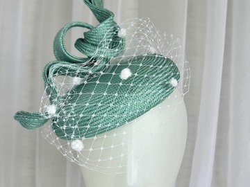 For Sale: Mint straw button with white veiling