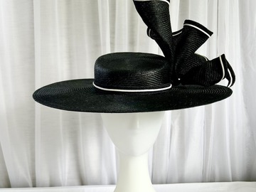 For Sale: Derby Day black boater with standing swirl