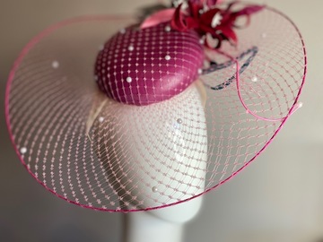 For Sale: Magenta / teal leather hat with veil