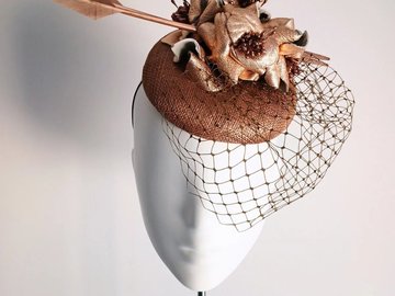 For Sale: Women's Rose Gold Sinamay and Leather floral Headpiece