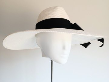 For Sale: Women’s Straw Wide Fedora Hat Black and White