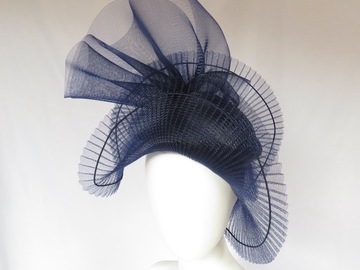 For Sale: Navy Blue Crinoline Big Brim Hat Headpiece