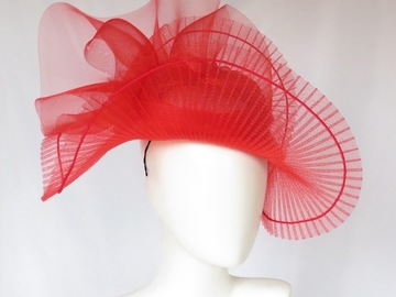 For Sale: Bright Cherry Red Crinoline Big Brim Hat Headpiece