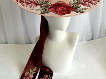 For Sale: 3 in 1: Floral lace and tulle brimmed hat with removable bow