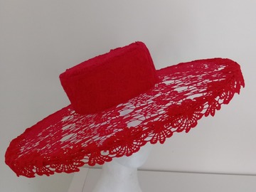 For Sale: Red lace large brim boater hat