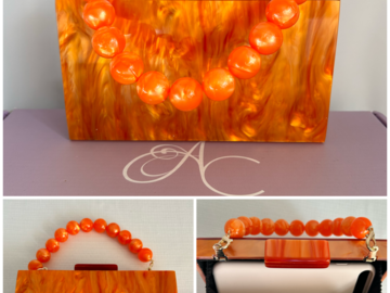 For Rent: Orange rectangle clutch with beaded handle